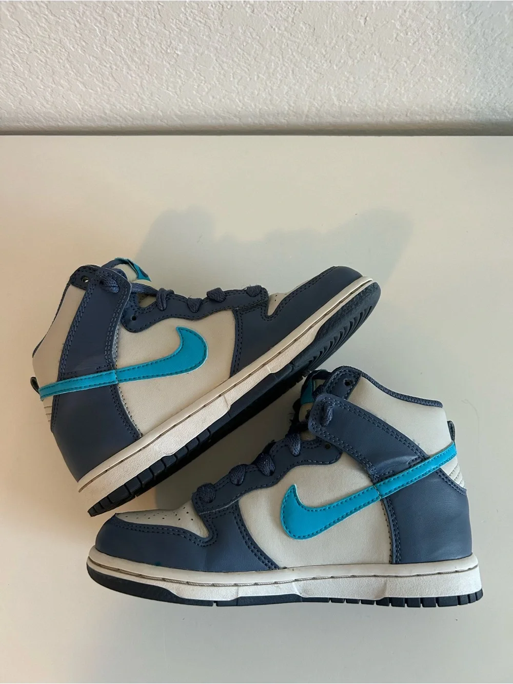 Nike Dunk High Sneakers in Light Bone and Diffused Blue, Kids Size 12c